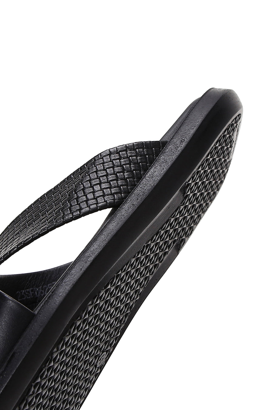 Men's Black Knitted Patterned Leather Slippers