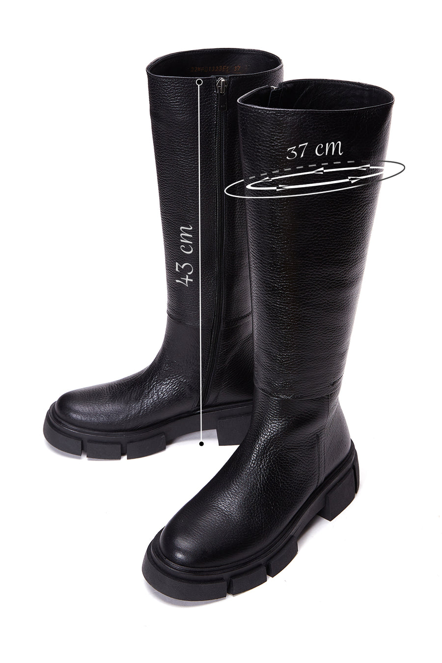 Women's Black Leather Zippered Thick Soled Boots