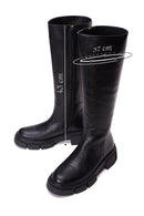 Women's Black Zippered Leather Boots | Derimod