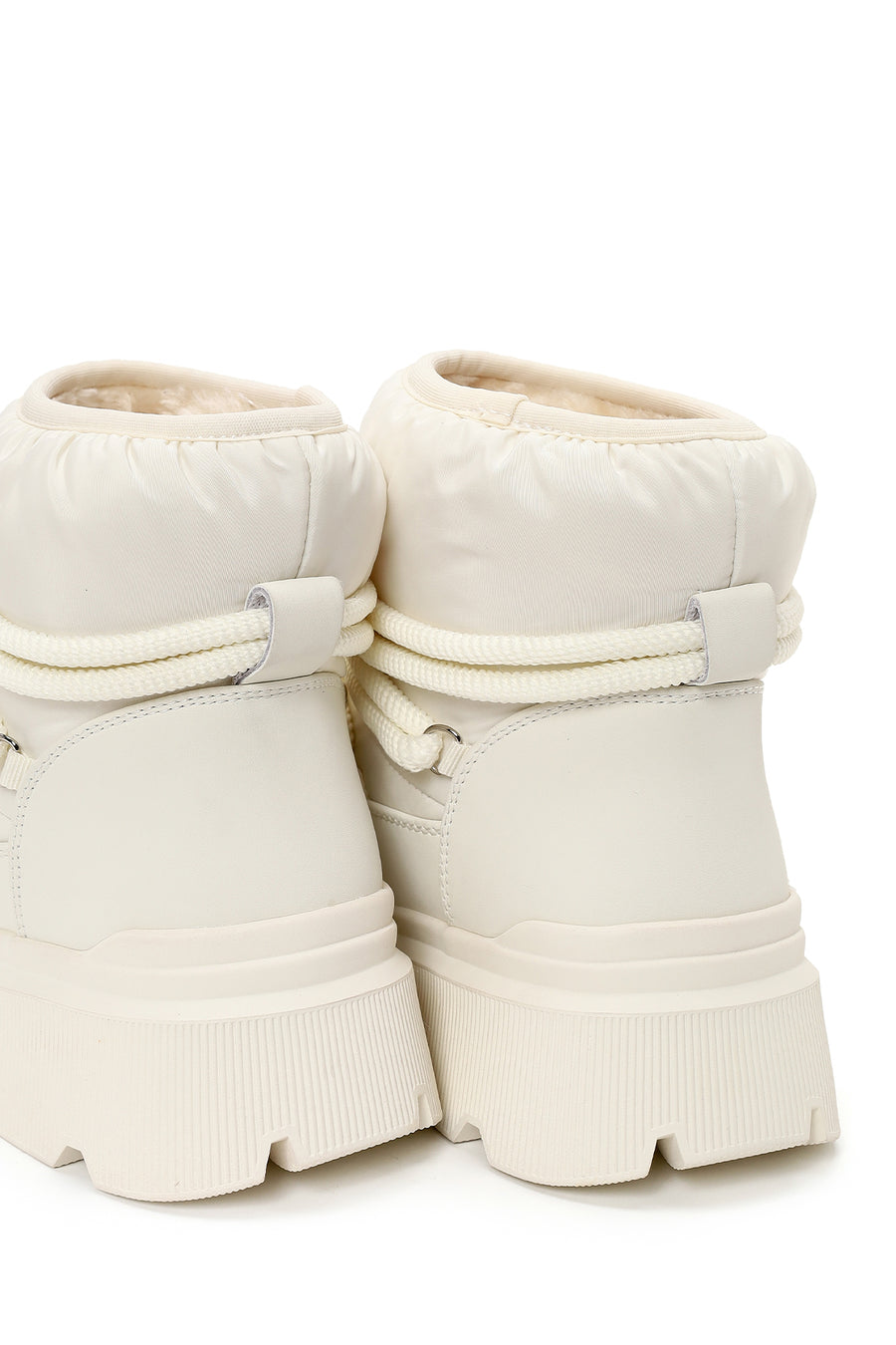 Woman Beige Lace-up Thick-soled Boots