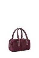 Women's Burgundy Long Strap Suede Leather Mini Handbag | Derimod