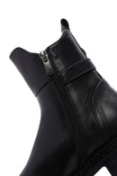 Women's Black Leather Buckle Zippered Thick Soled Leather Boots | Derimod