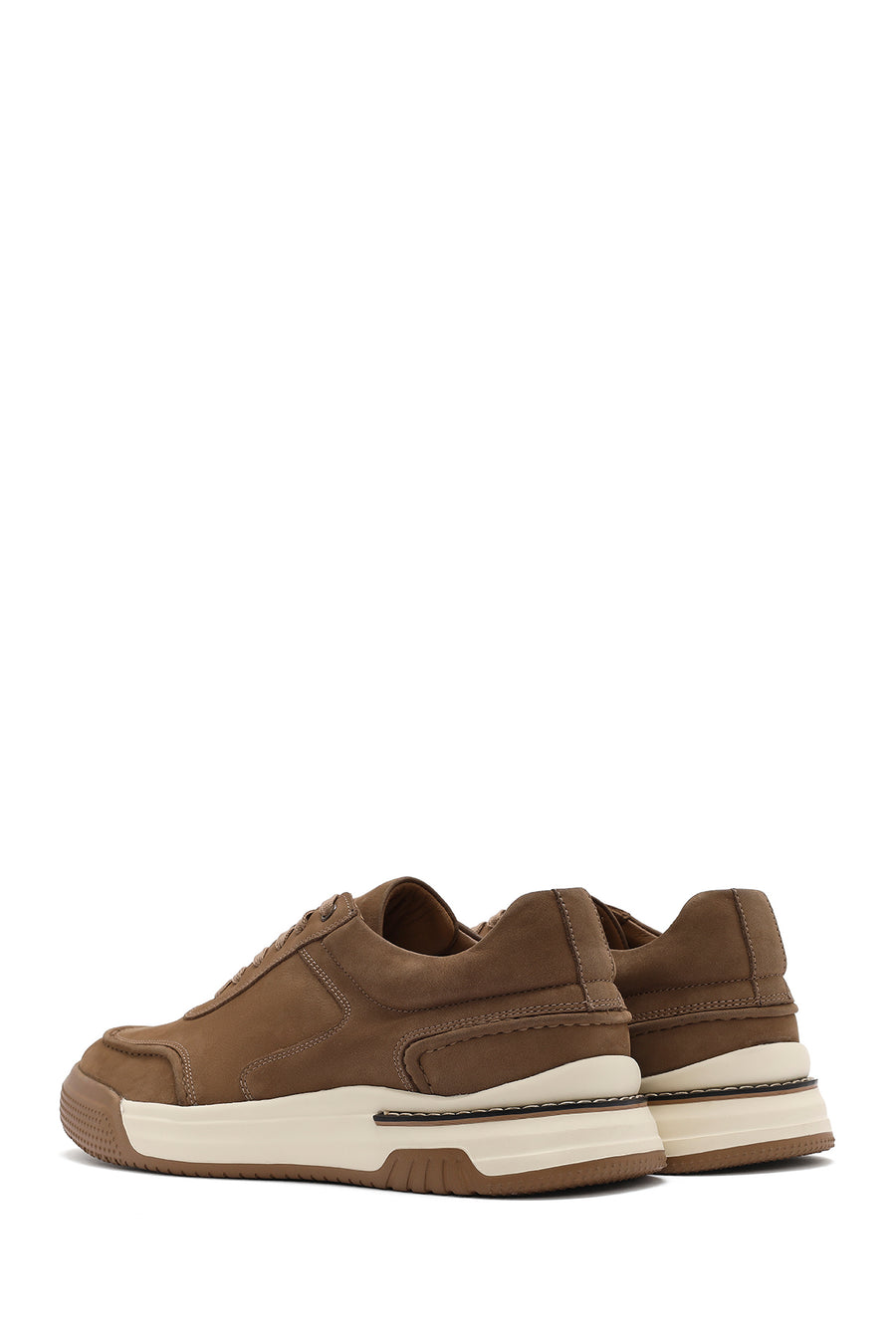 Erkek Bej Bağcıklı Nubuk Deri Sneaker