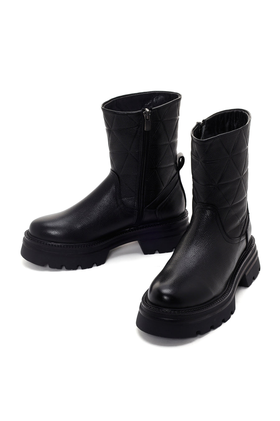 Women's Black Zippered Thick-Sole Leather Boots