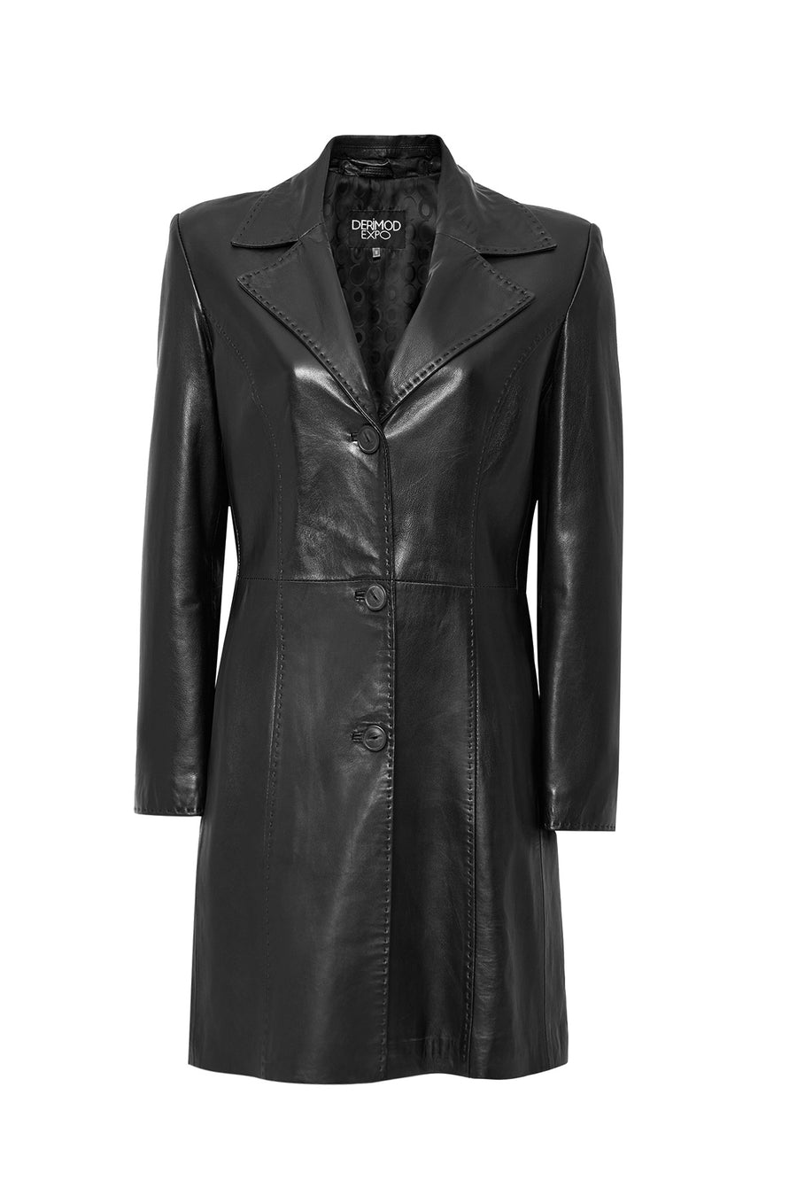 Christina Women's Black Fur Long Leather Coat
