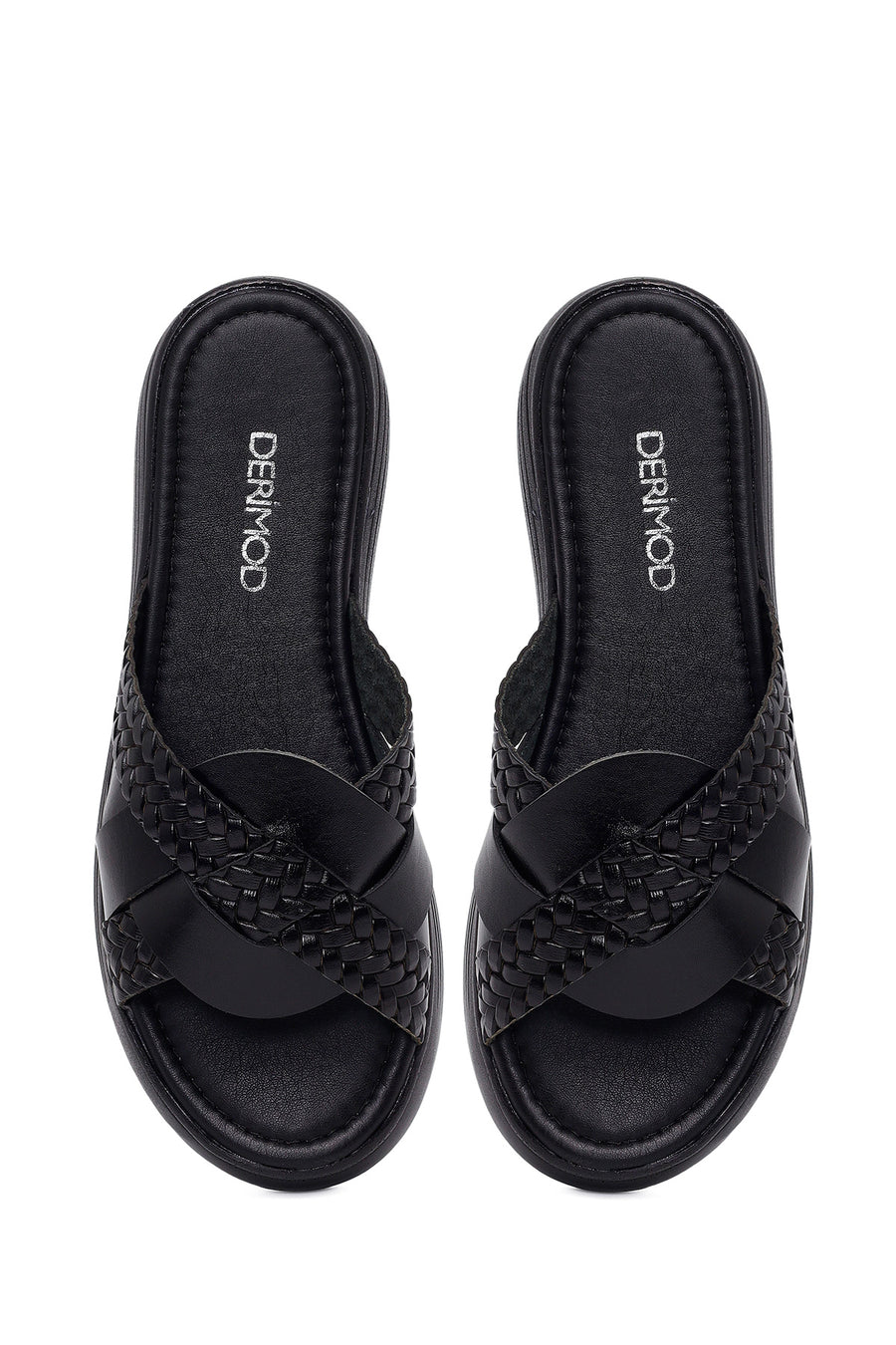 Woman Black Thick-Soled Leather Slipper