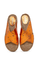 Women's Orange Metallic Leather Straw Sole Espadrille Slippers | Derimod