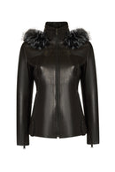 Audrey Woman Black Hooded Fur Leather Coats | Derimod