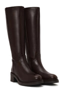 Woman Brown Zip Closure Thick-Heeled Leather Boots | Derimod