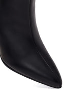 Woman Black Zip Closure Thick-Heeled Leather Boots | Derimod
