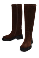 Women's Brown Zip-Up Chunky Sole Suede Leather Boots | Derimod