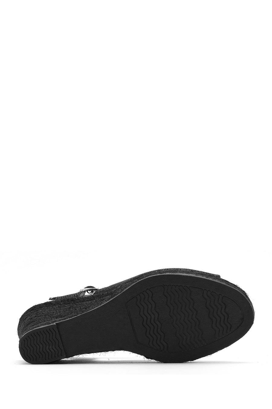 Women's Black Glitter Ankle Buckle Wedge Heel Espadrille Sandals