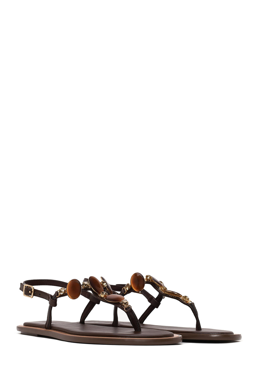 Woman Brown Embellished Toe-Post Sandal