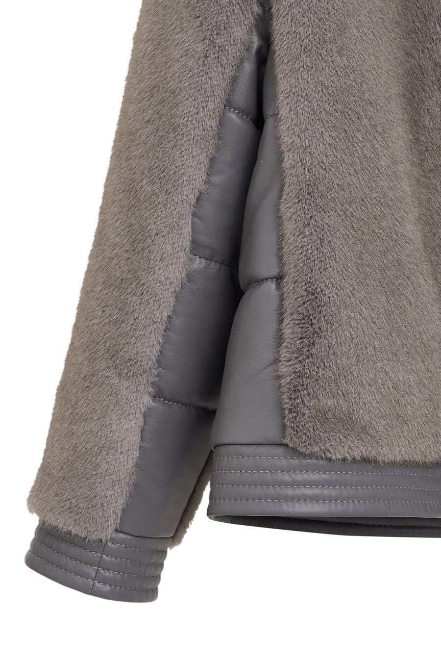 Prague Women's Grey Hooded Teddy Leather Jacket
