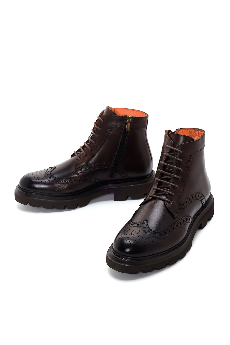 Men's Brown Leather Zippered Boots