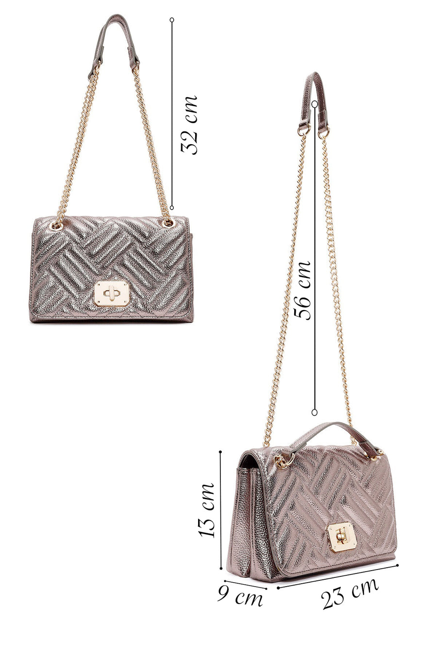 Women's Bronze Long Chain Strap Quilted Shoulder Bag