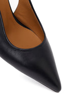 Woman Black Open-Back Heeled Leather Shoes | Derimod
