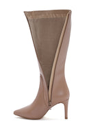 Women's Camel Zippered Thin Heeled Leather Boots | Derimod