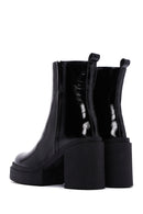 Women's Black Patent Leather Heeled Chelsea Boots | Derimod