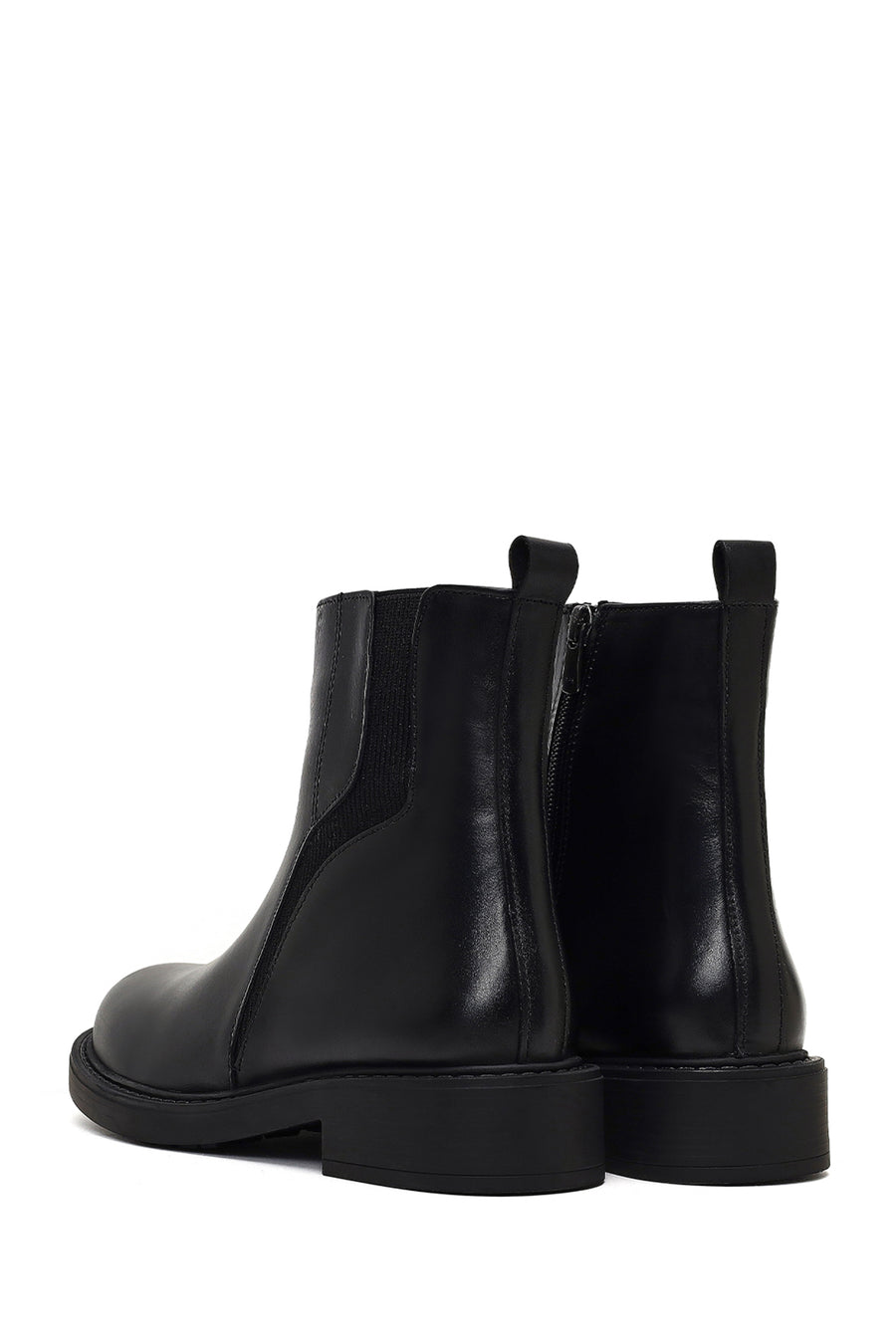 Woman Black Zip Closure Leather Boots