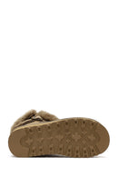 Women's Beige Thick-Soled Fur Detailed Suede Leather Teddy Boot | Derimod