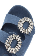 Women's Blue Stone Fabric Slippers | Derimod