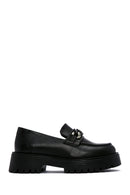 Women's Black Leather Buckle Masculine Loafer | Derimod