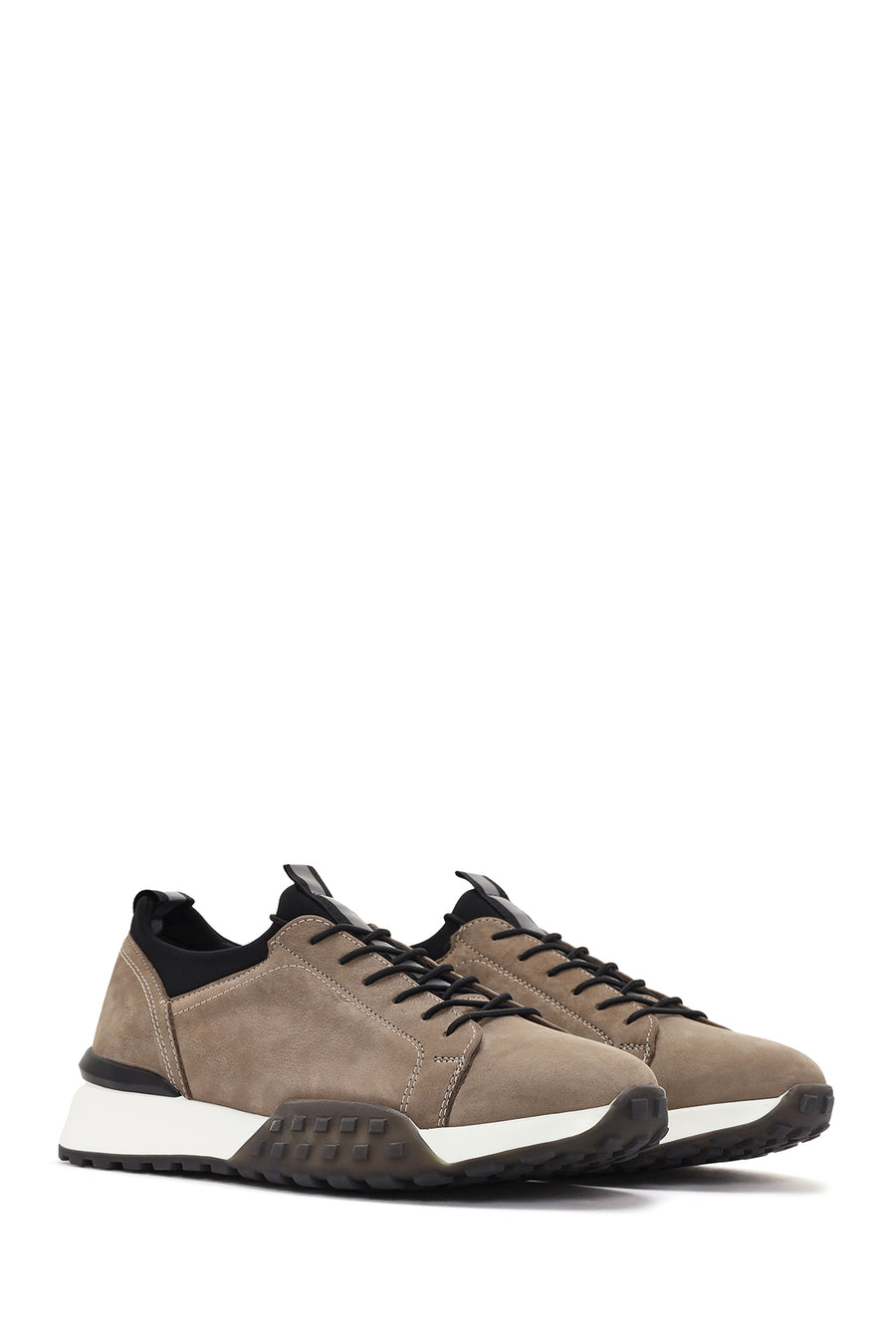 Erkek Bej Kalın Tabanlı Bağcıklı Deri Casual Sneaker