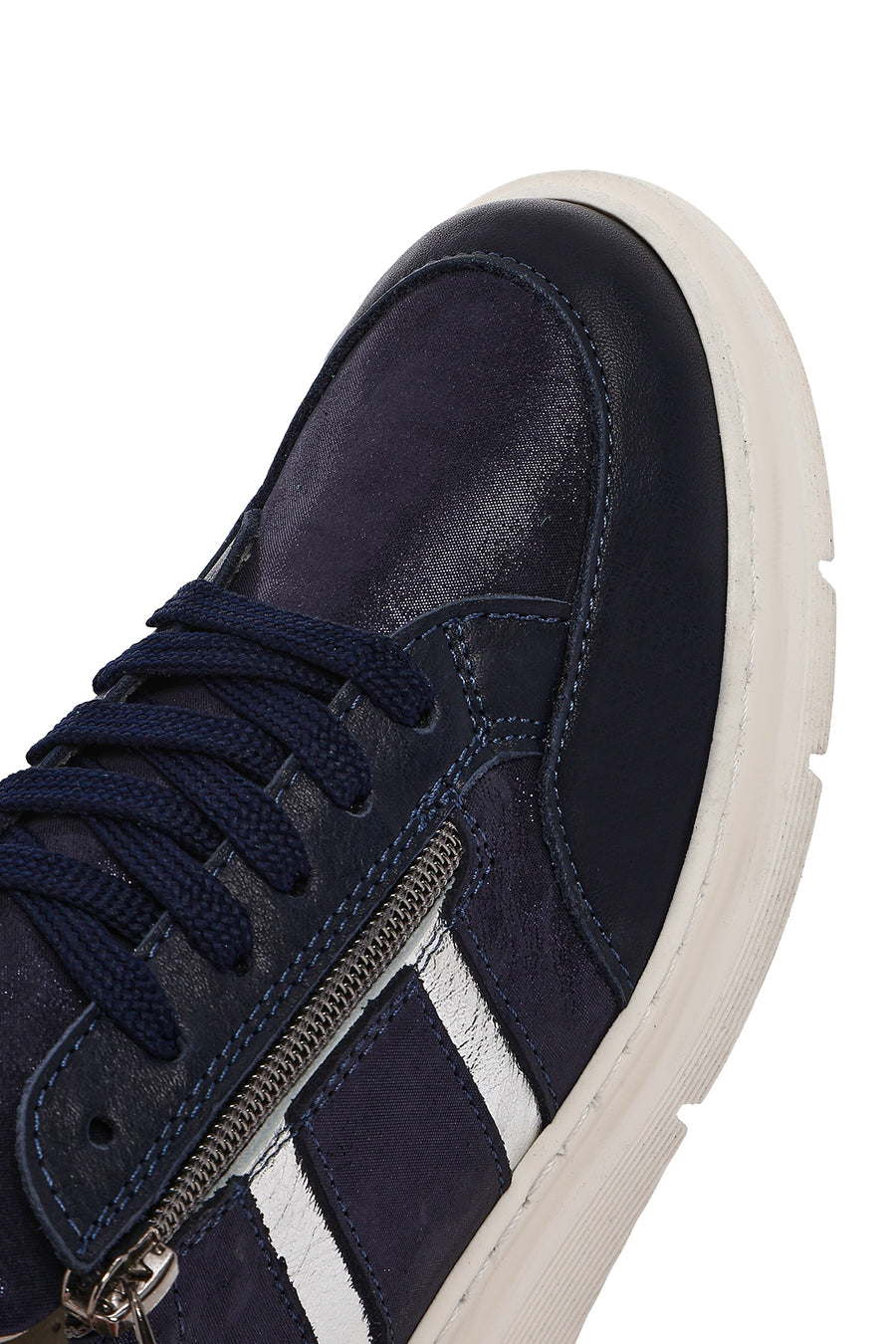 Women's Navy Blue Lace-Up Thick-Soled Leather Casual Shoes