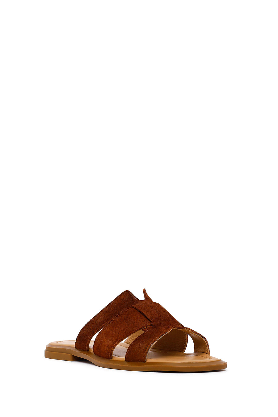 Woman Tan Suede Leather Slippers