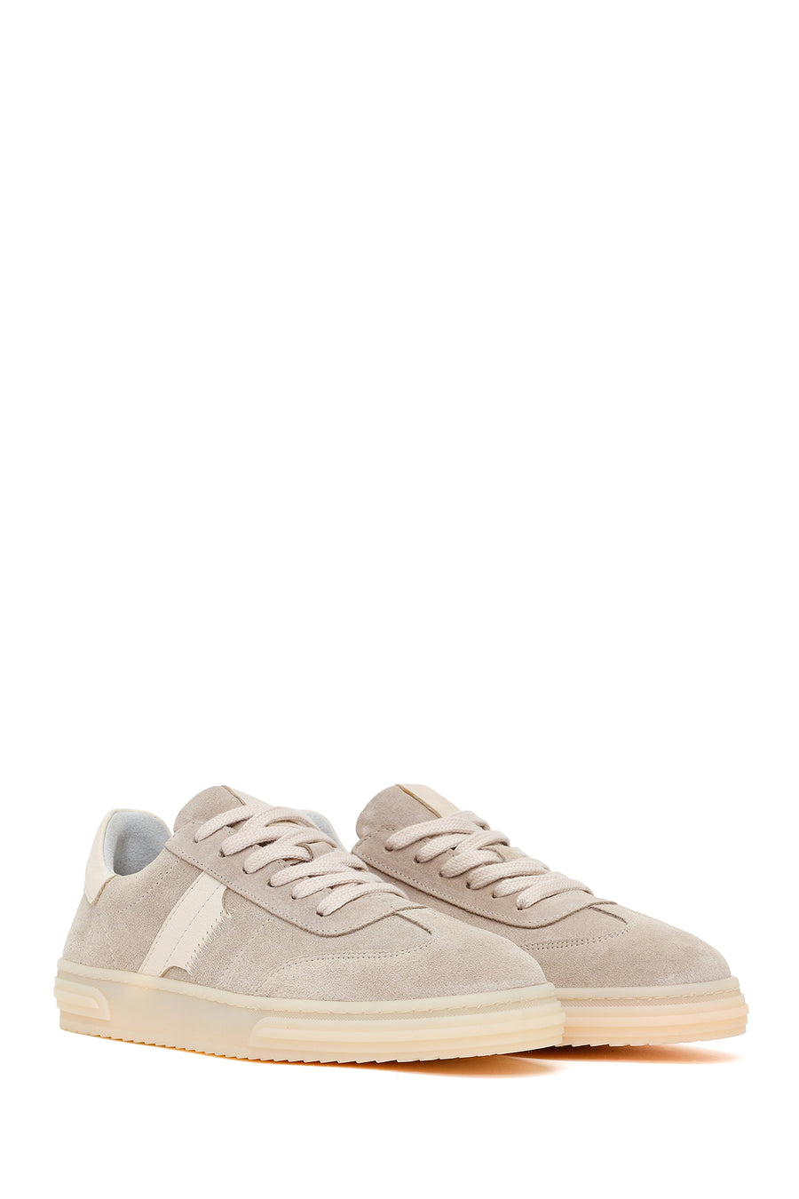Woman Beige Lace-Up Suede Leather Sneakers