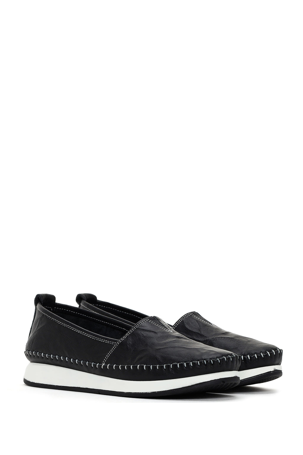 Kadın Siyah Kalın Tabanlı Deri Comfort Loafer