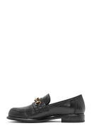 Women's Black Buckle Detailed Leather Masculine Loafer | Derimod