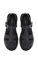 Women's Black Ankle Strap Thick Heel Leather Sandals | Derimod