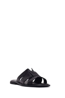 Woman Black Leather Slippers | Derimod