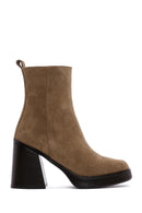 Women's Brown Suede Leather Heeled Boots | Derimod