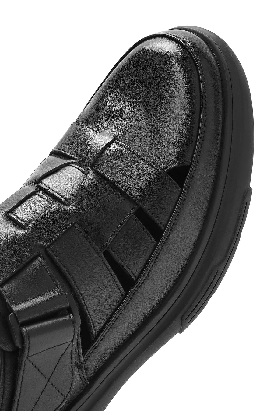 Erkek Siyah Deri Casual Sandalet