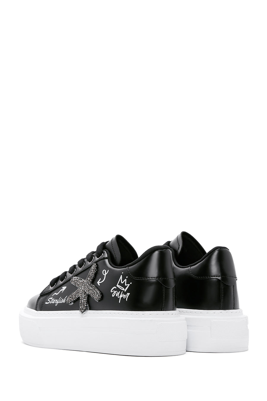 Kadın Siyah Taşlı Kalın Tabanlı Sneaker