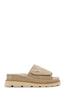 Women's Beige Suede Leather Slippers | Derimod