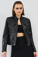 Gigi Women's Black Short Leather Jacket | Derimod