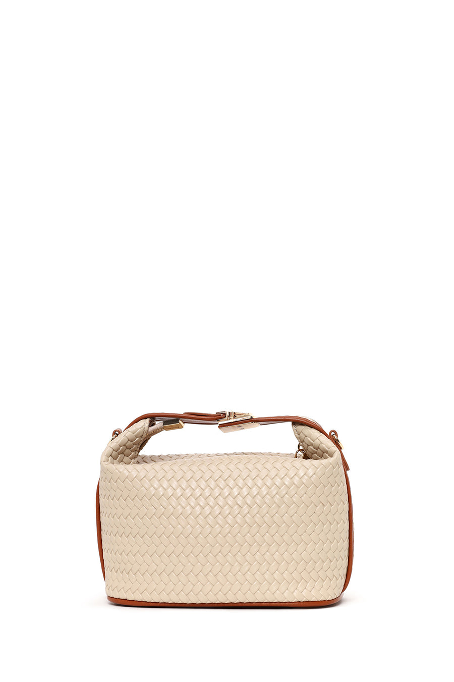 Woman Beige Long-Strap Knitted Shoulder Bag