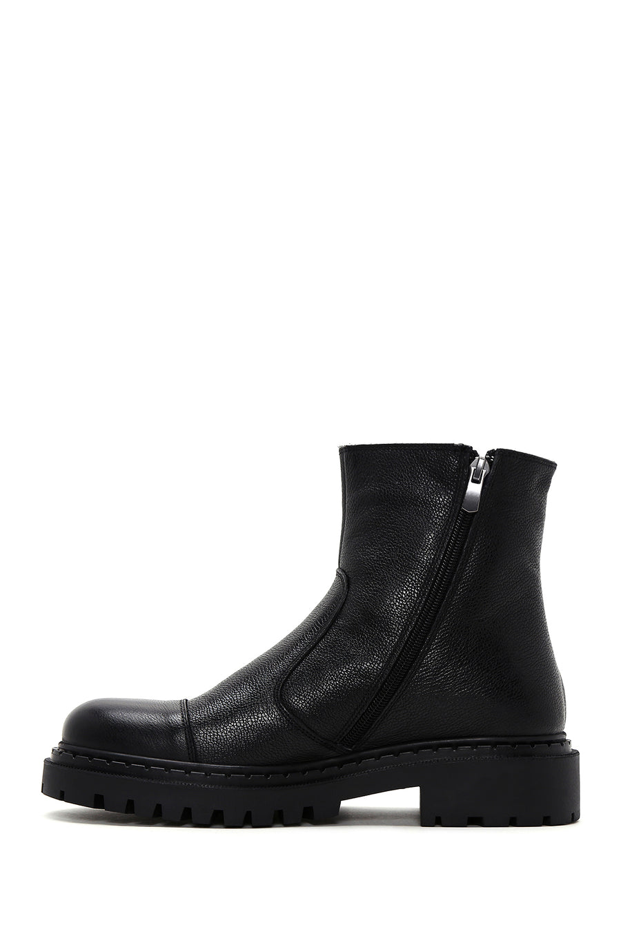 Men's Black Zippered Leather Casual Boots