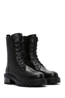 Women's Black Leather Zippered Boots | Derimod