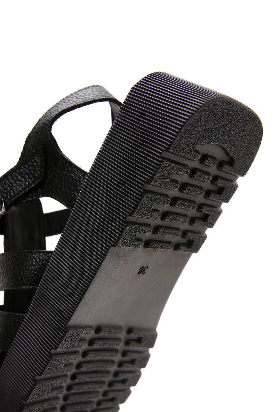 Women's Black Leather Thick Soled Sandals