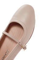 Women's Beige Strap Leather Ballerinas | Derimod