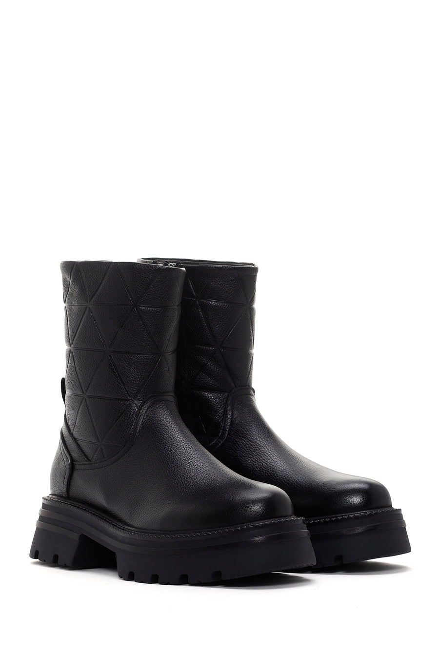 Women's Black Zippered Thick-Sole Leather Boots