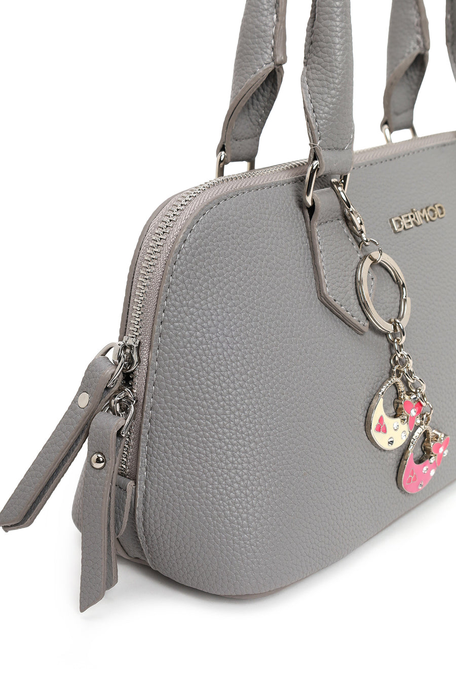 Woman Gray Long-Strap Charmed Shoulder Bag