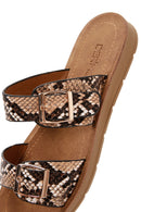 Women's Brown Double Buckle Slippers | Derimod