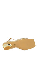 Woman Gold Ankle-Buckle Metallic Chunky-Heel Sandal | Derimod