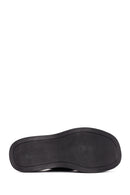 Women's Black Thick Soled Leather Slippers | Derimod